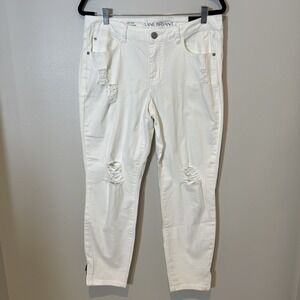 Lane Bryant Womens Mid Rise Skinny White Jeans Heavy Distressing Ripped‎ Size 14